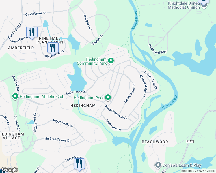 map of restaurants, bars, coffee shops, grocery stores, and more near 2125 Ventana Lane in Raleigh