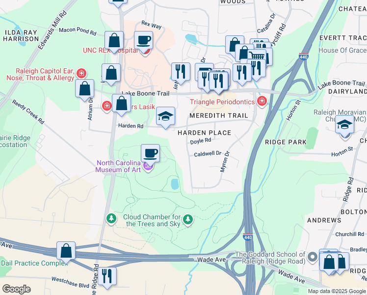 map of restaurants, bars, coffee shops, grocery stores, and more near 2109 Nancy Ann Drive in Raleigh