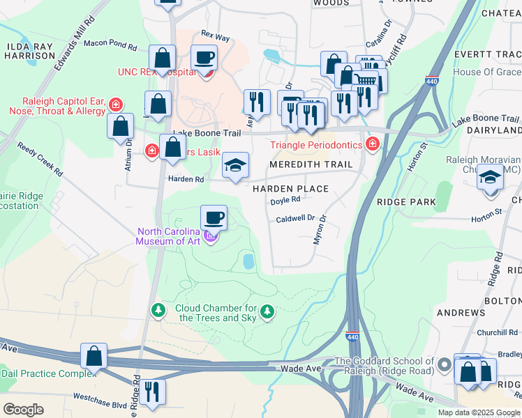 map of restaurants, bars, coffee shops, grocery stores, and more near 2109 Nancy Ann Drive in Raleigh