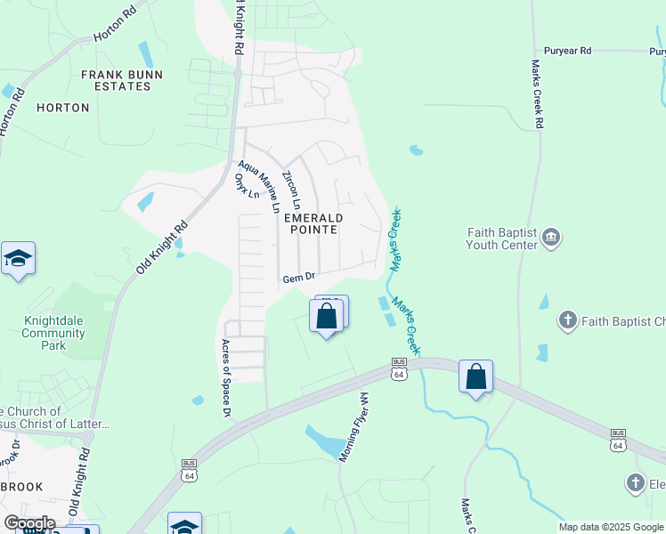 map of restaurants, bars, coffee shops, grocery stores, and more near 101 Rock Hound Road in Knightdale