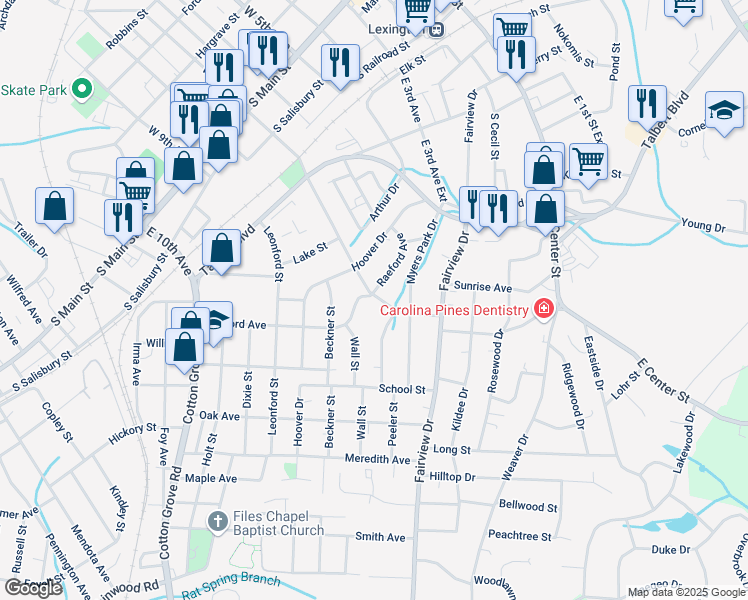 map of restaurants, bars, coffee shops, grocery stores, and more near 305 Raeford Avenue in Lexington