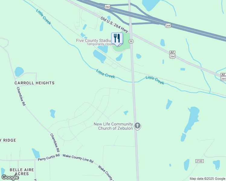 map of restaurants, bars, coffee shops, grocery stores, and more near 1304 Sidney Creek Drive in Zebulon