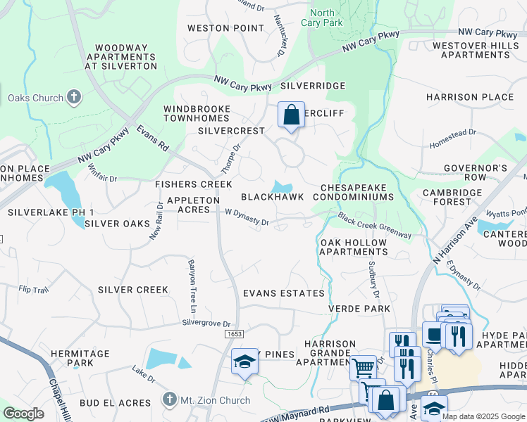 map of restaurants, bars, coffee shops, grocery stores, and more near 914 Glenolden Court in Cary