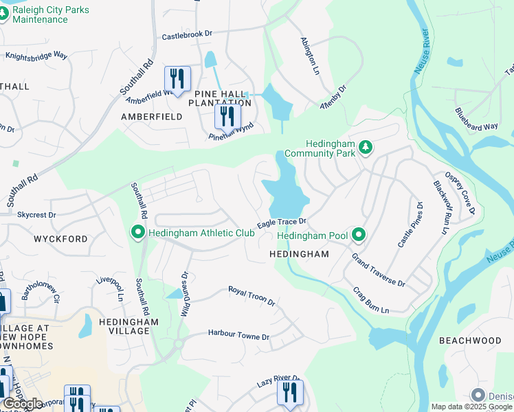 map of restaurants, bars, coffee shops, grocery stores, and more near 2001 Shadow Creek Drive in Raleigh