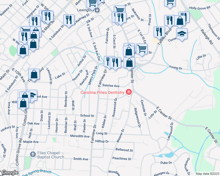 map of restaurants, bars, coffee shops, grocery stores, and more near 114 Sunrise Avenue in Lexington