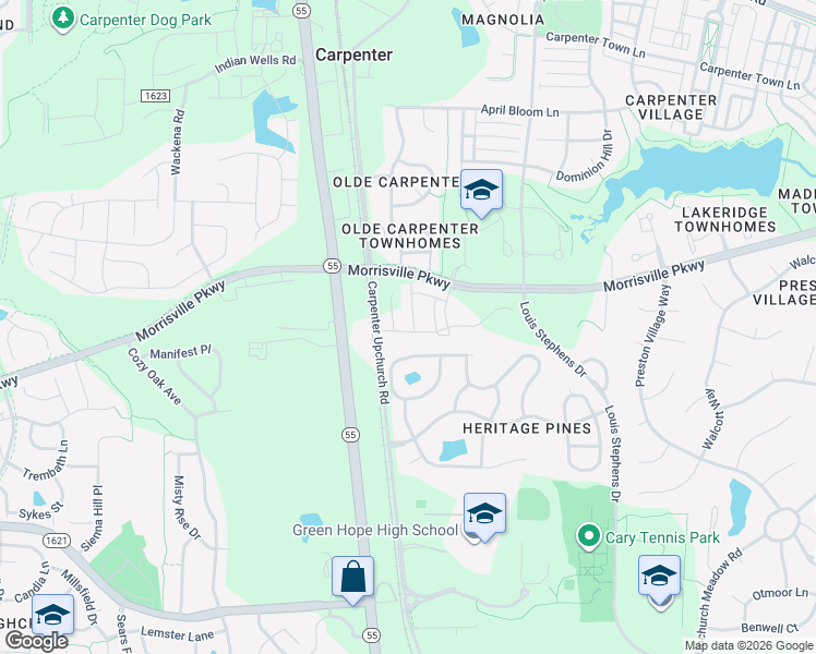 map of restaurants, bars, coffee shops, grocery stores, and more near 703 Toulouse Court in Cary