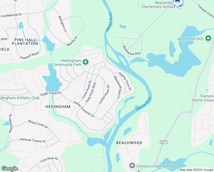 map of restaurants, bars, coffee shops, grocery stores, and more near 2143 Castle Pines Drive in Raleigh