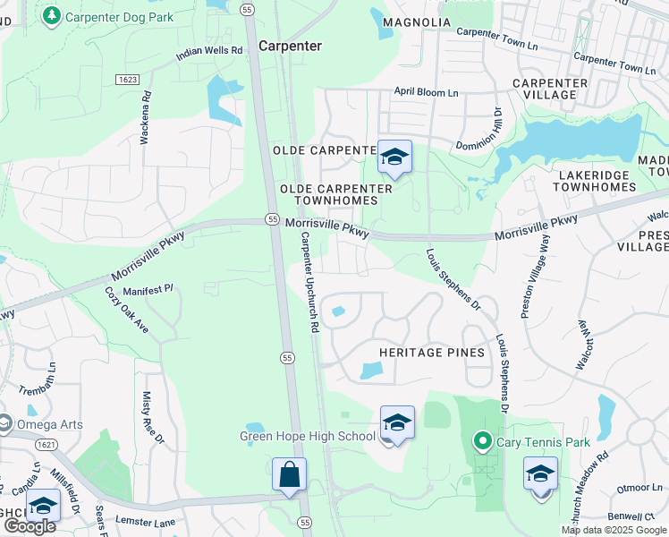 map of restaurants, bars, coffee shops, grocery stores, and more near 2740 Carpenter Upchurch Road in Cary