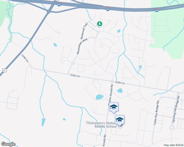 map of restaurants, bars, coffee shops, grocery stores, and more near 2037 Callaway Park Place in Thompson's Station