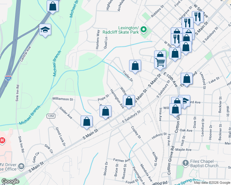 map of restaurants, bars, coffee shops, grocery stores, and more near 102 Harrington Avenue in Lexington