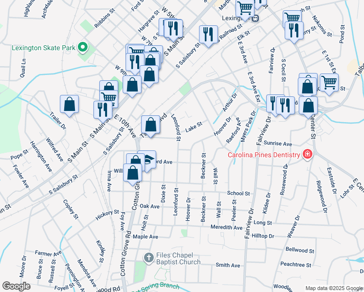 map of restaurants, bars, coffee shops, grocery stores, and more near 639 Lake Street in Lexington