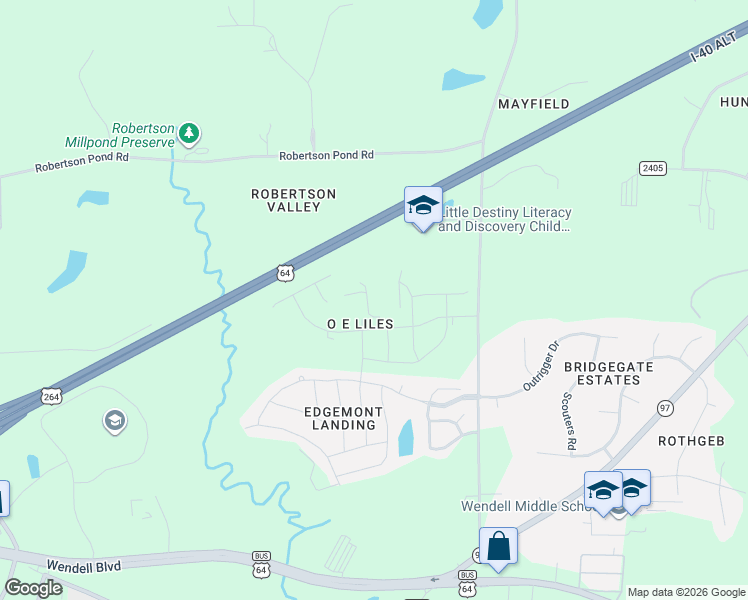 map of restaurants, bars, coffee shops, grocery stores, and more near 1127 Edgemont Road in Wendell