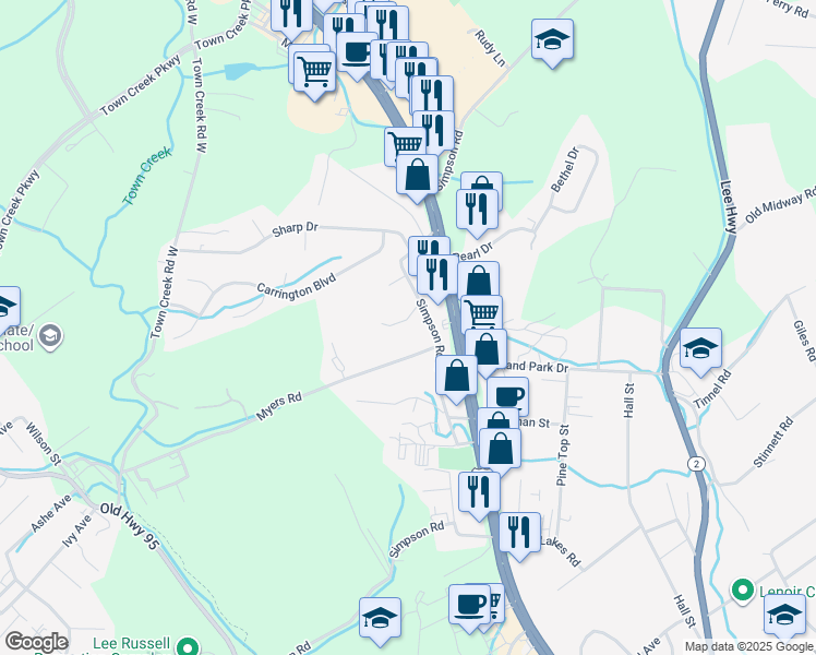 map of restaurants, bars, coffee shops, grocery stores, and more near 400 Pine Ridge Drive in Lenoir City