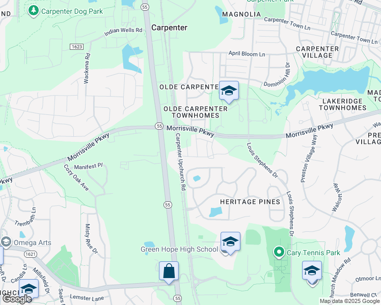 map of restaurants, bars, coffee shops, grocery stores, and more near 2740 Carpenter Upchurch Road in Cary