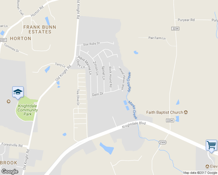 map of restaurants, bars, coffee shops, grocery stores, and more near 105 Rock Hound Road in Knightdale