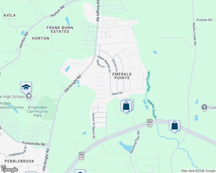 map of restaurants, bars, coffee shops, grocery stores, and more near 6112 Mondo Lane in Knightdale