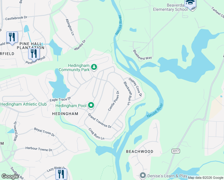 map of restaurants, bars, coffee shops, grocery stores, and more near 2148 Haig Point Way in Raleigh