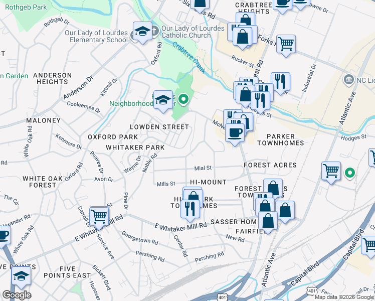 map of restaurants, bars, coffee shops, grocery stores, and more near 601 Fallon Grove Way in Raleigh