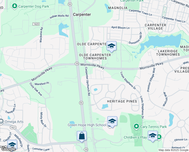 map of restaurants, bars, coffee shops, grocery stores, and more near 709 Toulouse Court in Cary