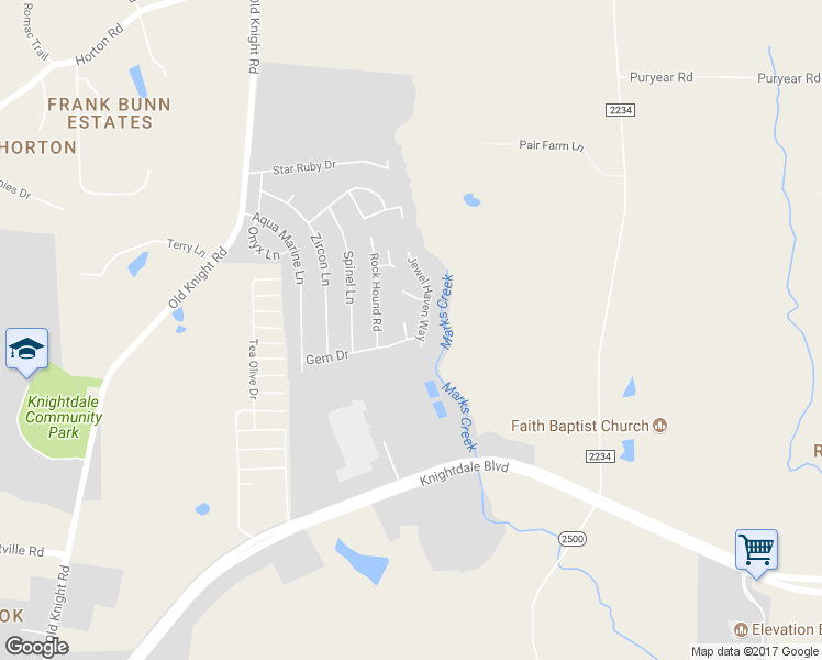 map of restaurants, bars, coffee shops, grocery stores, and more near 501 Gem Drive in Knightdale