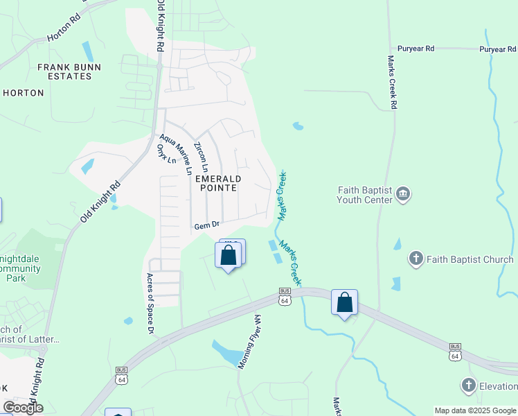map of restaurants, bars, coffee shops, grocery stores, and more near 501 Gem Drive in Knightdale
