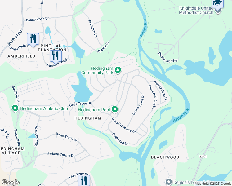 map of restaurants, bars, coffee shops, grocery stores, and more near 2161 Ventana Lane in Raleigh
