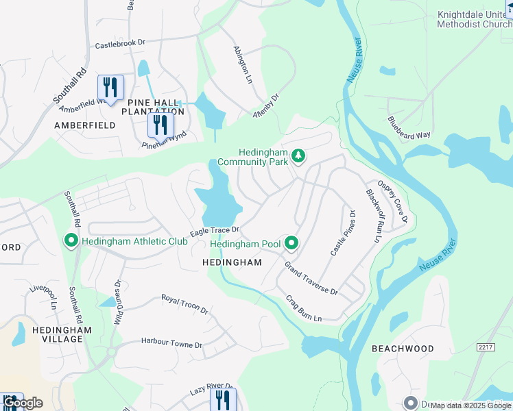 map of restaurants, bars, coffee shops, grocery stores, and more near 2000 Thornblade Drive in Raleigh
