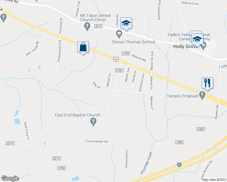 map of restaurants, bars, coffee shops, grocery stores, and more near 238 North County Home Road in Lexington