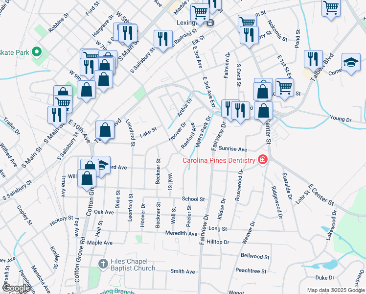 map of restaurants, bars, coffee shops, grocery stores, and more near 232 Raeford Avenue in Lexington