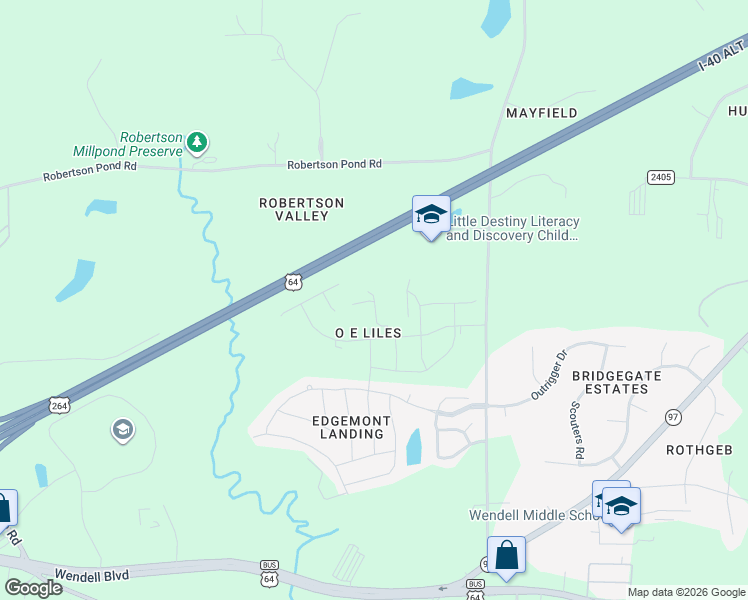 map of restaurants, bars, coffee shops, grocery stores, and more near 1127 Edgemont Road in Wendell