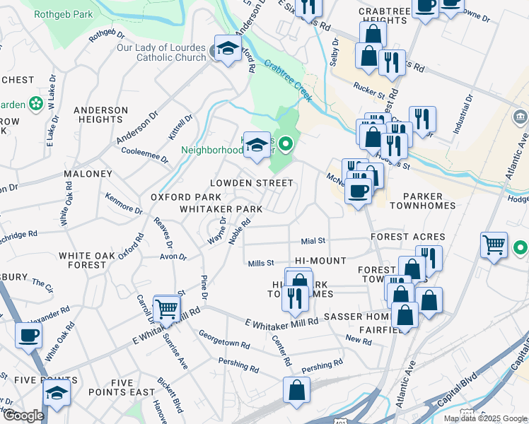 map of restaurants, bars, coffee shops, grocery stores, and more near 516 Fallon Grove Way in Raleigh