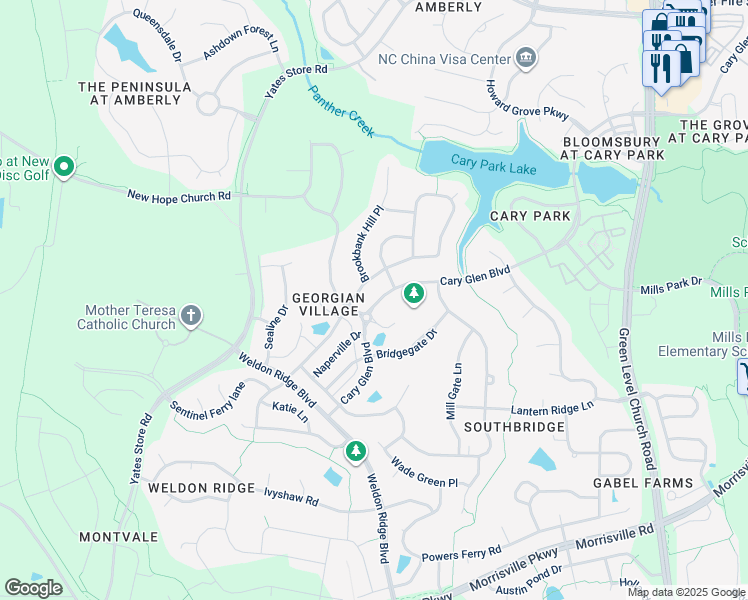 map of restaurants, bars, coffee shops, grocery stores, and more near 4112 Blue Ridge Road in Raleigh