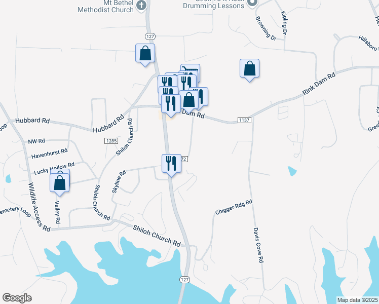 map of restaurants, bars, coffee shops, grocery stores, and more near 161 Bolick Lane in Township of Taylorsville