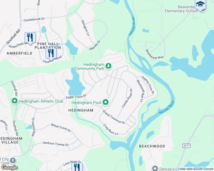 map of restaurants, bars, coffee shops, grocery stores, and more near 5338 Eagle Trace Drive in Raleigh