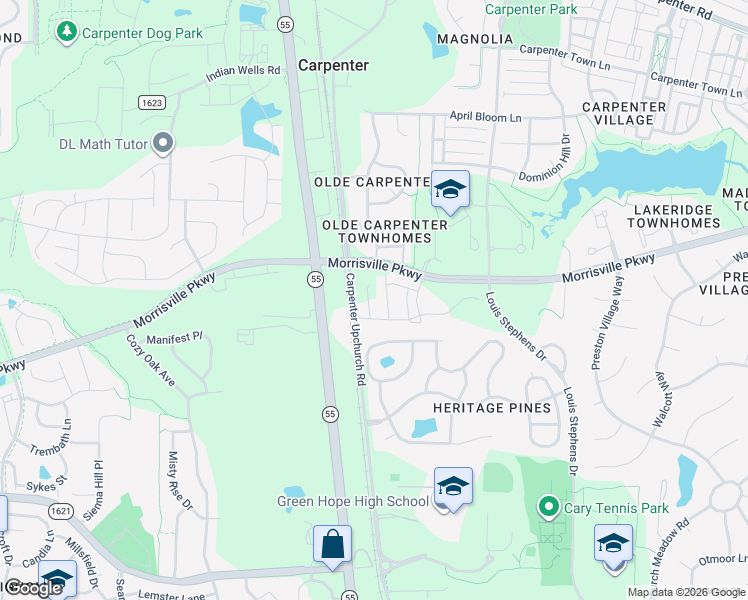 map of restaurants, bars, coffee shops, grocery stores, and more near 2740 Carpenter Upchurch Road in Cary