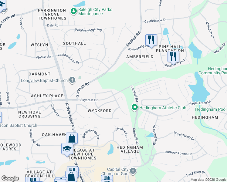 map of restaurants, bars, coffee shops, grocery stores, and more near 4641 Tollington Drive in Raleigh