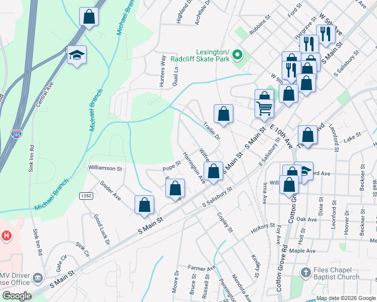 map of restaurants, bars, coffee shops, grocery stores, and more near 102 Harrington Avenue in Lexington