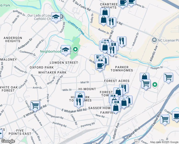 map of restaurants, bars, coffee shops, grocery stores, and more near 2120 Ruark Court in Raleigh