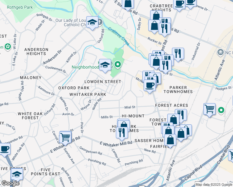 map of restaurants, bars, coffee shops, grocery stores, and more near 601 Fallon Grove Way in Raleigh