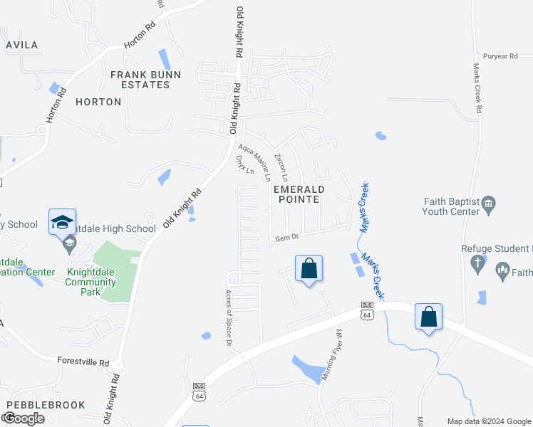 map of restaurants, bars, coffee shops, grocery stores, and more near 215 Aqua Marine Lane in Knightdale