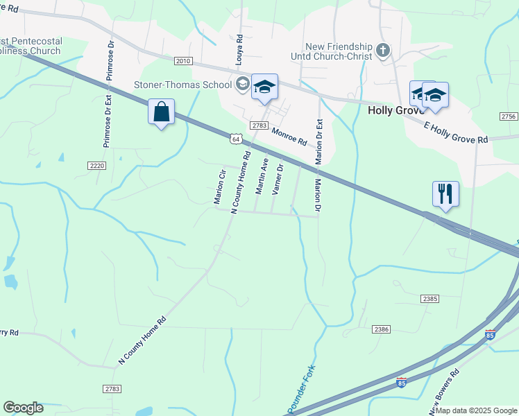 map of restaurants, bars, coffee shops, grocery stores, and more near 694 Marion Drive Extension in Lexington