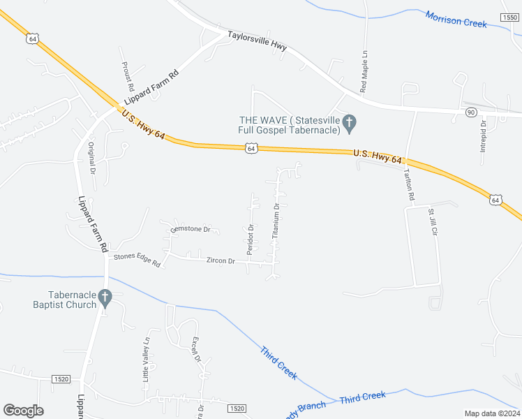map of restaurants, bars, coffee shops, grocery stores, and more near 150 Peridot Drive in Statesville