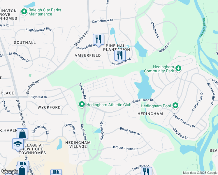 map of restaurants, bars, coffee shops, grocery stores, and more near 2704 Burgundy Star Drive in Raleigh