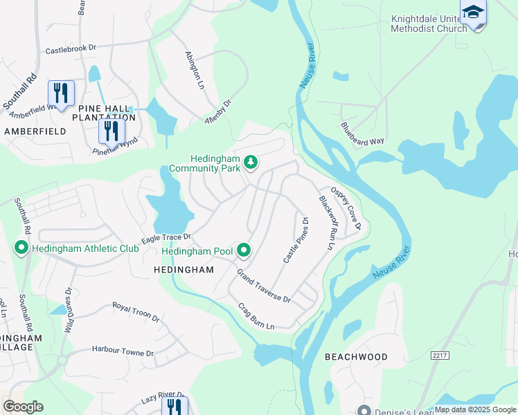 map of restaurants, bars, coffee shops, grocery stores, and more near 2303 Turtle Point Drive in Raleigh