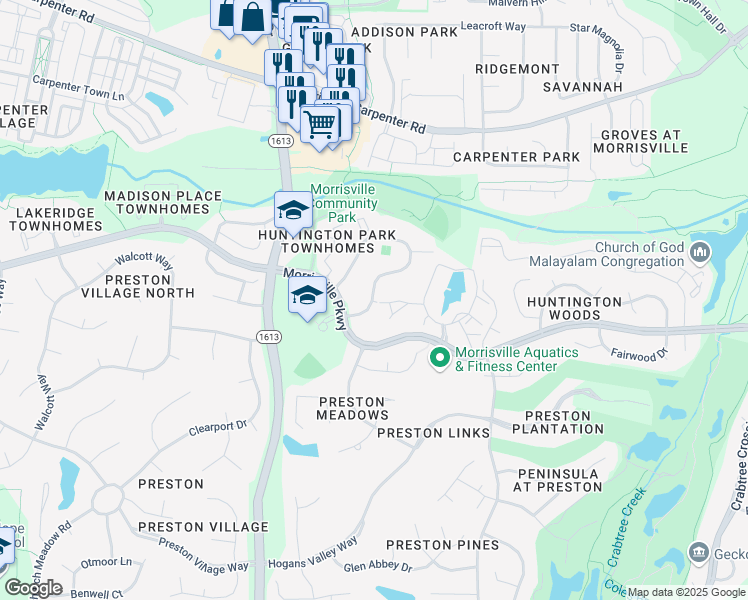 map of restaurants, bars, coffee shops, grocery stores, and more near 2422 Gazebo Drive in Morrisville