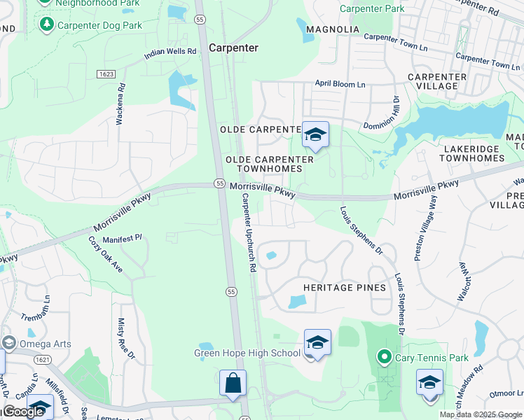 map of restaurants, bars, coffee shops, grocery stores, and more near 2740 Carpenter Upchurch Road in Cary