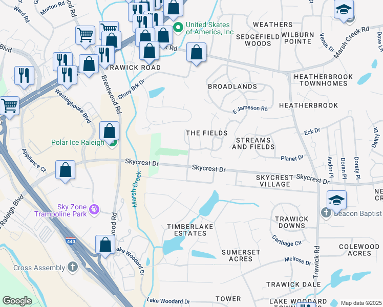 map of restaurants, bars, coffee shops, grocery stores, and more near 2310 Hill Street in Raleigh