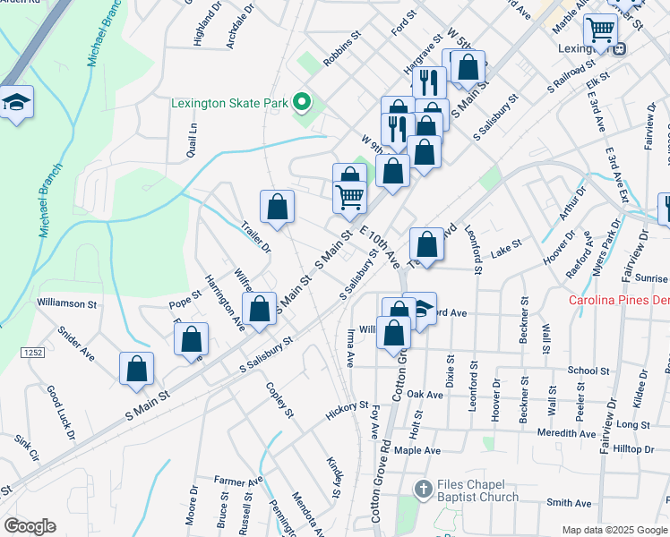 map of restaurants, bars, coffee shops, grocery stores, and more near 12TH Eva Lane in Lexington