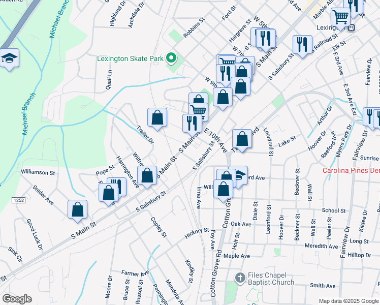 map of restaurants, bars, coffee shops, grocery stores, and more near 12TH Eva Lane in Lexington