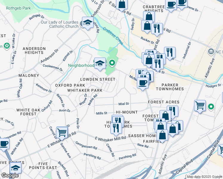 map of restaurants, bars, coffee shops, grocery stores, and more near 609 Fallon Grove Way in Raleigh